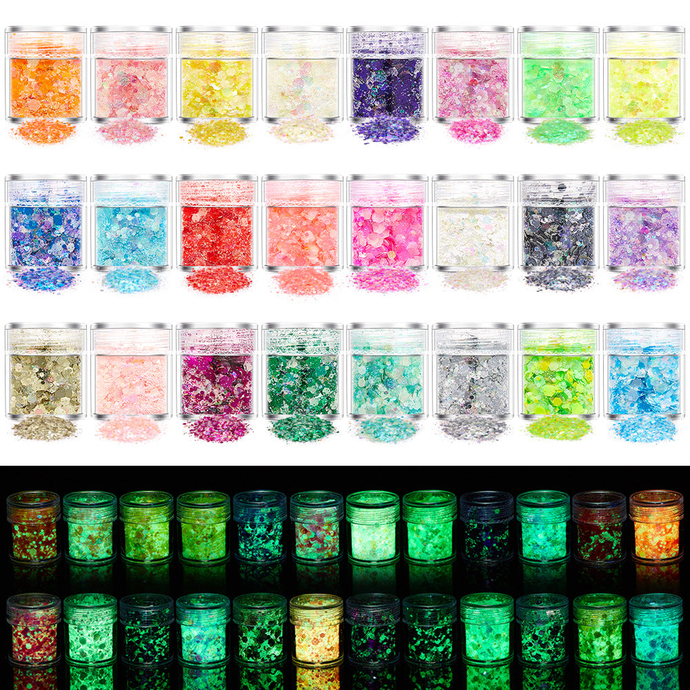 Wholesale Luminous Powder Nail Polish Sequins Glitter 24 Colors Mixed Luminous Nail Polish Nail Polish Nail Stickers Accessories